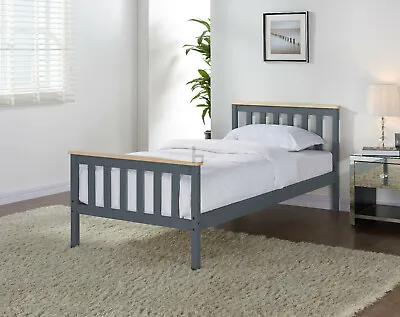 £129.99 • Buy Solid Pine Grey Wooden Bed Frame Pine Single Double King Size Options Modern
