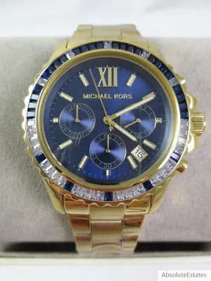 NEW Michael Kors Everest Blue & Gold Oversized Chronograph Watch MK6971 + Box • $164.99