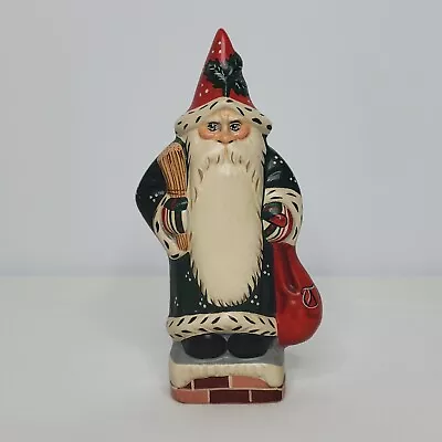 Vaillancourt Folk Art 2004 Green Santa With Toy Bag Chalkware Figure 8.5  #2108 • $200.01