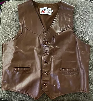 Vintage 1970s Sears Leather Shop Brown Leather Vest Size 44 Regular Mens Western • $38