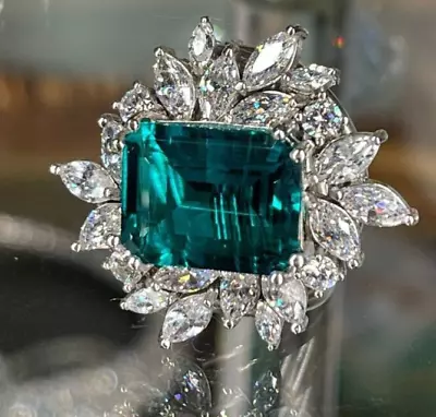 Columbian Emerald Statement Ring 925 Sterling Silver CZ Women Estate Jewelry New • $375