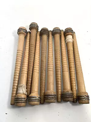 Bobbins Wooden Spools Wood Industrial Style 8.75  Spindle Vintage Quills Lot-10: • $19
