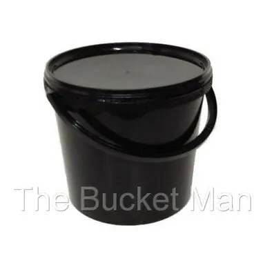 3 X 10 L Ltr Litre Black Plastic Buckets Containers With Lids & Plastic Handles • £13.99