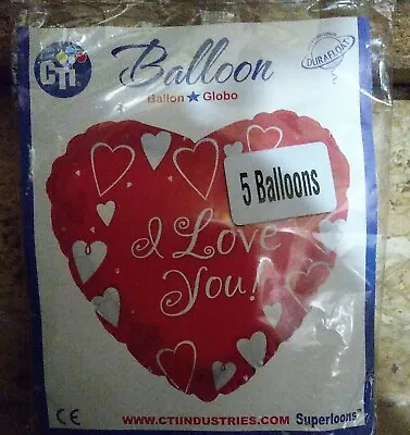 17  I Love You Red Heart Mylar Foil Balloon 5 PACK No Helium Included New • $5.99