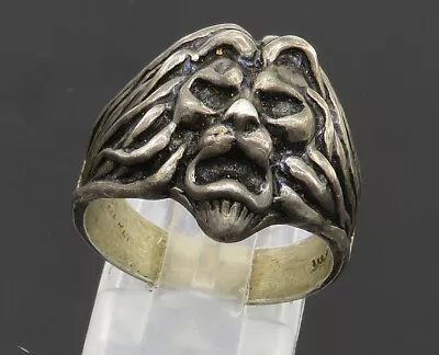 925 Sterling Silver  - Vintage Dark Tone Lion's Head Band Ring Sz 8.5 - RG20177 • $55.16