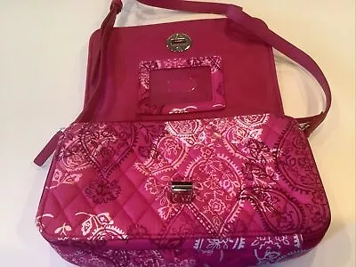 NWT~Vera Bradley Stamped Paisley Pink Turnlock Crossbody Bag W/Faux Leather Trim • $36