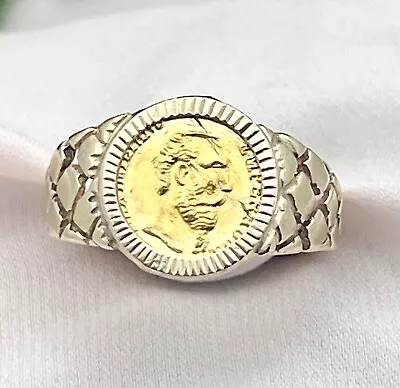 10K Vintage Mexican Coin Ring-Gold-1960s-Crisscross Detail-11mm Coin-Vintage • $239