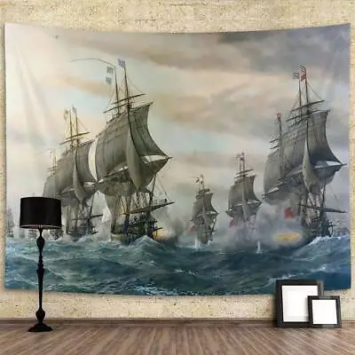 Extra Large Tapestry Wall Hanging Medieval UK Warship Sun Never Sets Fabric Art  • $16.50