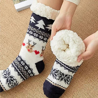 Women Winter Cozy Fuzzy Sherpa Fleece-lined Thermal Non-Skid Slipper Bed Socks • $9.99