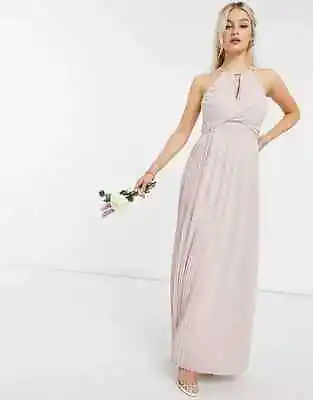 TFNC Sidony Pleated Wrap Detail Maxi Evening Prom Bridesmaid Mink Dress Size 24 • £29.99