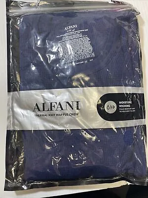 Alfani Men’s Navy Cotton Blend Moisture Wicking Thermal Knit Waffle Crew Top L • $14