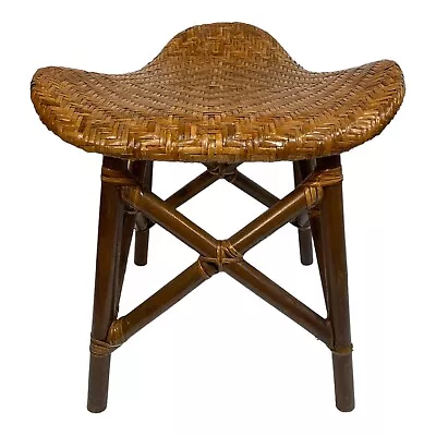 Vintage Thebes Saddle Stool Seat Chair Wicker Rattan Bamboo Rustic Boho • $149.99