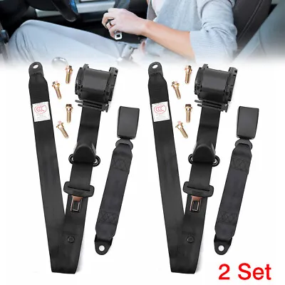 2 Set Car Adjustable Retractable 3 Point Safety Seat Belt Straps Assembly Black • $45.04