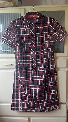 Vintage 60s 70s Mod Keynote Crimplene Plaid Shift Dress • £15