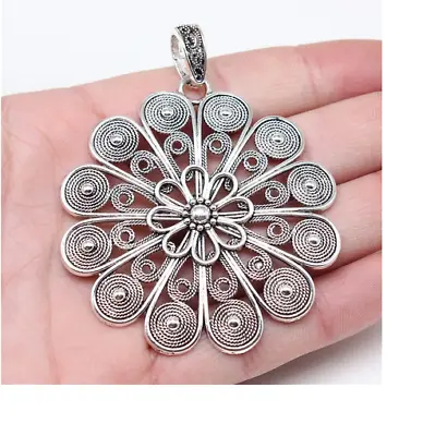 Large MANDALA FILIGREE FLOWER OHM LOTUS Pendant 925 Sterling Silver 22 Necklace  • $19.94