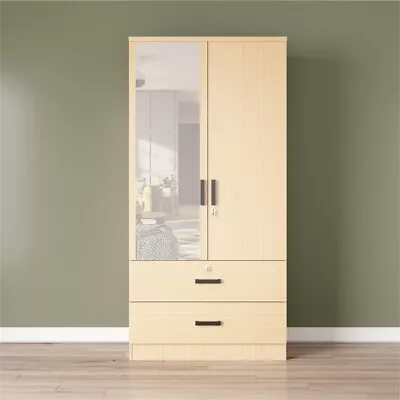 Better Home Products Grace Armoire Wardrobe With Mirror & Drawers Beech (Maple) • $297.96