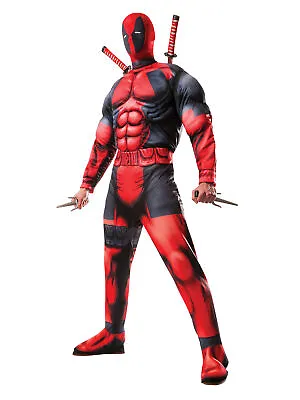 Mens Deadpool Costume Deluxe Marvel Comics Jumpsuit Superhero Fancy Dress • £48.18