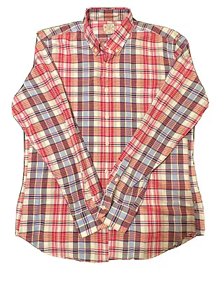 Men’s Madras Plaid Shirt Tailored By J Crew Long Sleeve Pink Plaid Button Sz L • $15