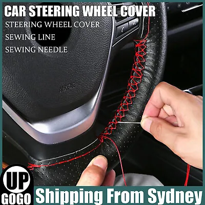 Leather DIY Car Steering Wheel Cover Breathable Anti-slip Universal 38cm AUS • $8.62