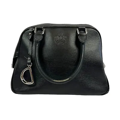 Lauren Ralph Lauren Black Top Handle Handbag Satchel Pebbled Leather Dome • $24