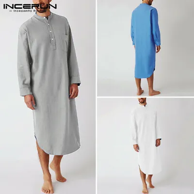 $18.70 • Buy 100%Cotton Mens Night Gown Pajamas Dressing Baggy Kaftan Dress Sleepwear Nightie