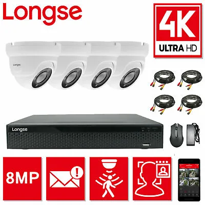 Longse CCTV Surveillance  System Kit 4K 8MP UHD 4CH  Dome Cameras Face Detection • $300.67