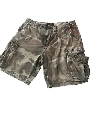 Camo Cargo Shorts Mens 36 Brown Green Camo Cargo Pockets Cotton Classic Fly • $19