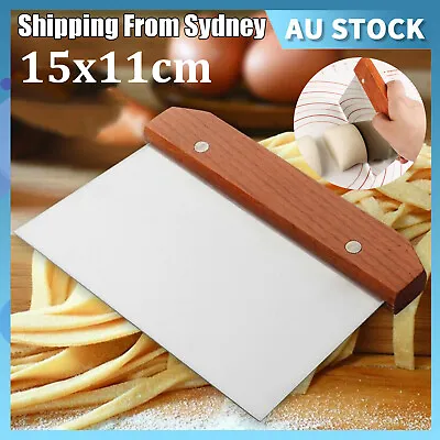 $6.43 • Buy Stainless Steel Dough Bench Scraper Wooden Handle Cake Slicer Pastry Cutter AUS