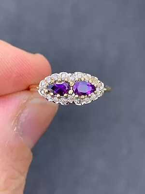 18ct Gold Diamond Amethyst Pear Drop Cluster Ring Vintage • $61.01