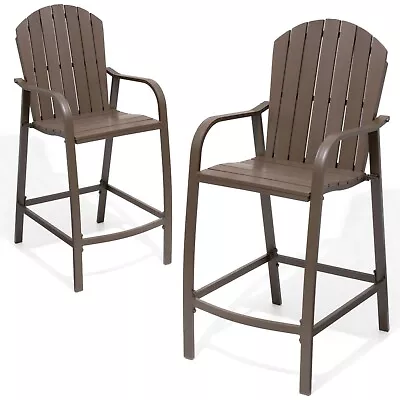 2 Pcs Patio Aluminum Frame Plastic Wood Bar Stools Counter Height Chairs • $249.99