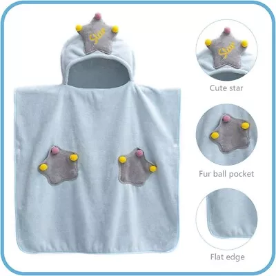 Kids BLUE Hood & Pocket Poncho Towel Bath Beach Coral Velvet Soft UK SELLER • £9.99