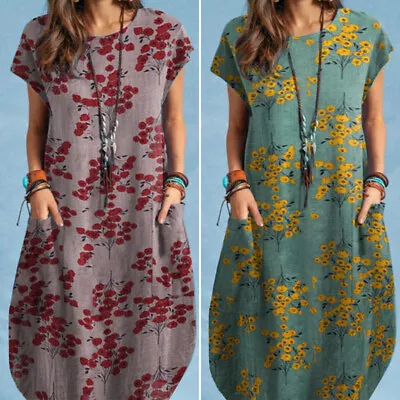 $23.95 • Buy ZANZEA Womens Short Sleeve Summer Hawaiian Casual Vintage Abaya Mini Dress PLUS
