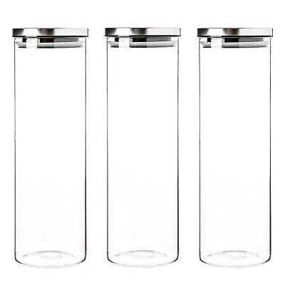 3 X Spaghetti Glass Food Containers Storage Kitchen Pantry Canister Metal Lids • $57.20