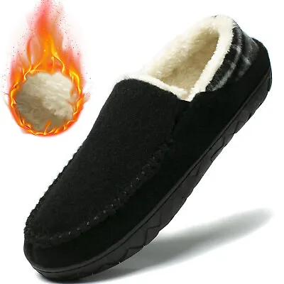 Men's Moccasin Slippers Warm Memory Foam Felted Wool Plush Shearling Lined Shoe • $11.99