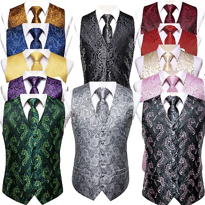NEW Men's Paisley Design Dress Vest And Neck Tie Hankie Set For Suit Or Tuxedo • $59.04