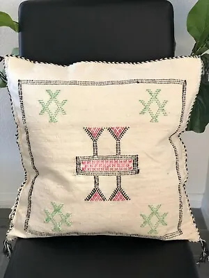 Moroccan Cactus Silk Off White Pillow Cover Handmade Sabra Cushion Item48 • $43.04