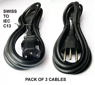 PACK OF 3----Swiss IEC-320-C13 Power Cable 1.7M PC  Kettle    • £14.50