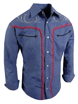 Mens Western Rodeo Cowboy Shirt Chain Embroidered Shoulders And Back Snap Up • $32.95