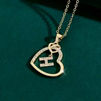 1Ct Round Real Moissanite Heart Initial H Letter Pendant 14k Yellow Gold Plated • $139.99