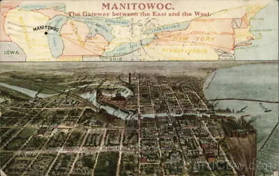 1911 Map Of ManitowocWI Wisconsin Barnes & Crosby Co. Antique Postcard 1c Stamp • $9.99