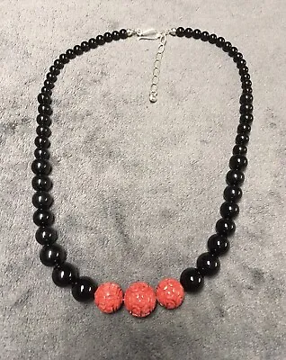 Jay King Mine Finds Black Agate & Coral 20  Sterling Silver Necklace • $50