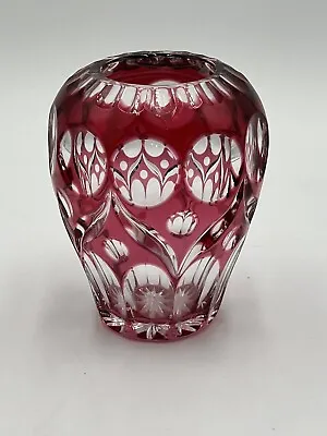 Nachtmann Cranberry Red Cut Clear Crystal Bud Vase 5  Bamberg Germany • $29.99