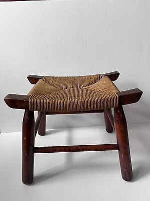 Antique Solid Wood Foot Stool Woven Wicker • $99.98