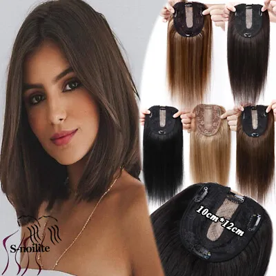 100% Real Remy Human Hair Topper Toupee Wig Clip In Hairpiece Silk Top For Women • $43.51