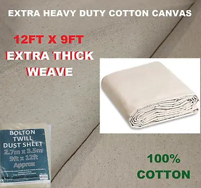 EXTRA HEAVY DUTY COTTON TWILL BOLTON TWILL DUST SHEET 12' X 9' CANVAS DROP CLOTH • £8.45