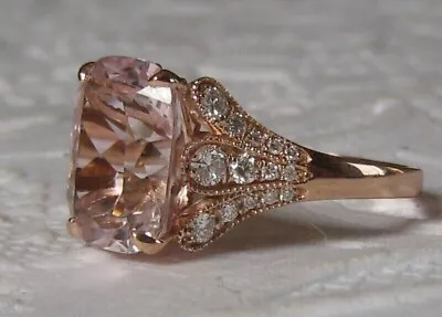 3Ct Cushion Cut Lab Created Morganite Engagement Ring 14K Rose Gold Plated • $158