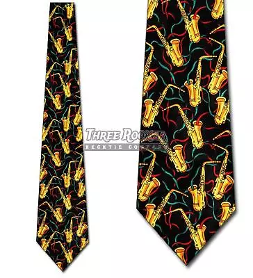 Instrument Tie Saxophone Neckties Mens Allover Brass Jazz Neck Ties Brand New • $12