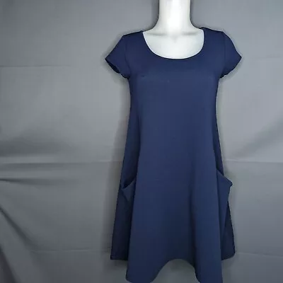 Rebel Sugar Womens Dress Small Blue Textured Knit Shift Mini A Line Pockets • $12.73