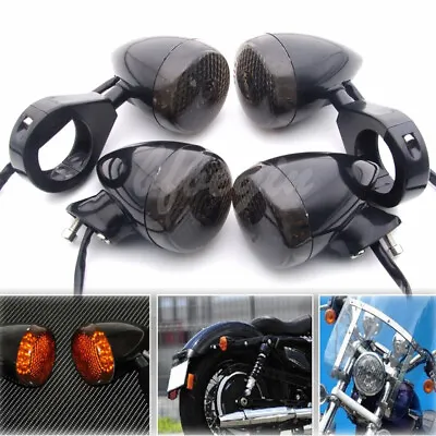 Front Rear Motorcycle LED Turn Signals Blinker Light Black For Harley Sportster • $28.90