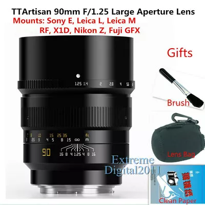 TTArtisan 90mm F1.25 Full Frame Lens For Sony E Nikon Z Fuji GFX Leica M Camera • £398